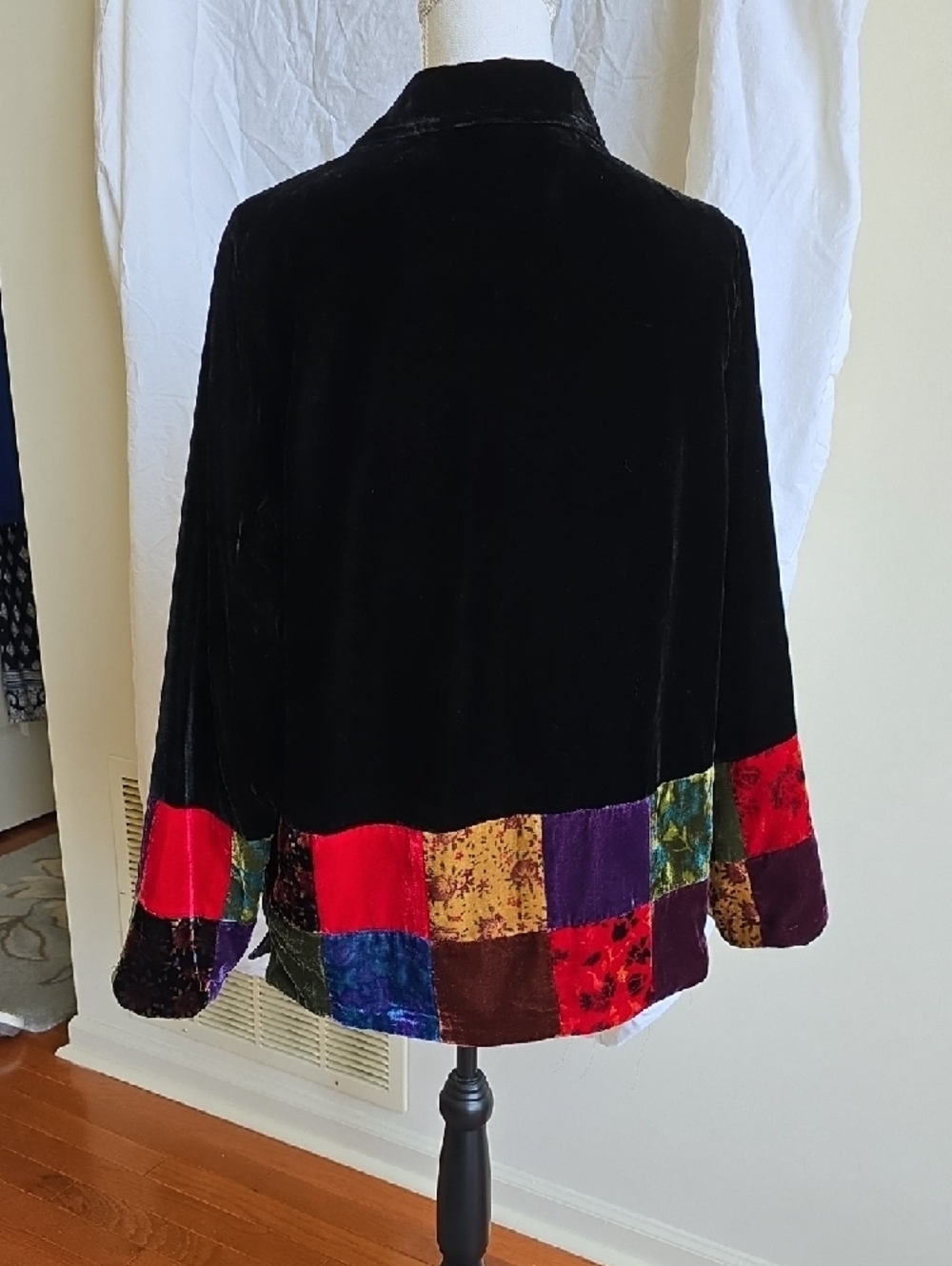 Velvet Patchwork Button-Front Women’s Top - Black Multi - Picture 2 of 5